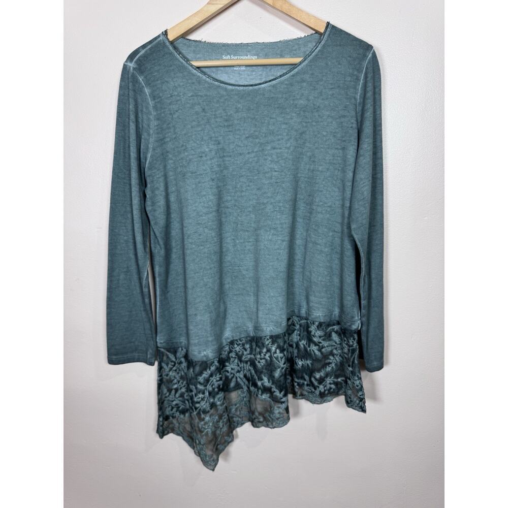 Soft Surroundings Tunic Top Silk Embroidery Forest Fairy LP Boho Green